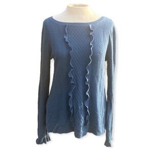 Halogen Textured Ruffle long sleeve Sweater small blue